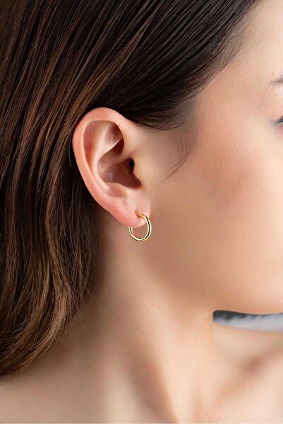 Bayar Gold 14 Ayar Altın Bombeli Halka Küpe 0.8 cm