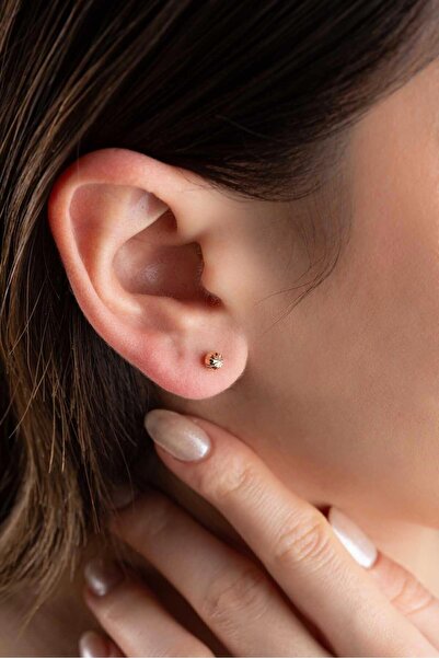 Bayar Gold 14 Ayar Altın Kalemli Top Küpe