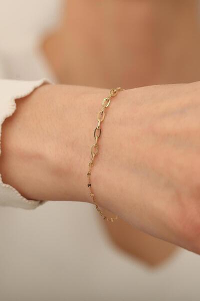 Bayar Gold 14 Ayar Altın Dimida Aynalı Ataş Bileklik