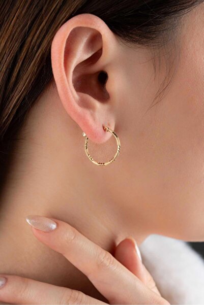 Bayar Gold 14 Ayar Altın İşlemeli Halka Küpe