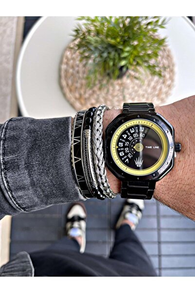 WATCHOFROYAL Black Wrist Watch with Steel Band Hardlex Mineral Glass, 3atm Automatic Mechanism Aquarecer