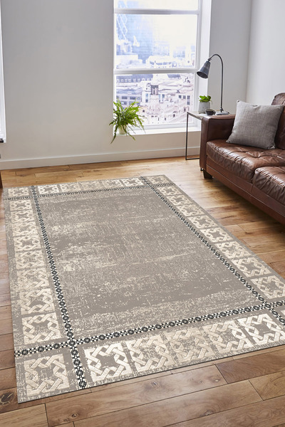 Pamuklife Halı Kaymaz Deri Taban Yıkanabilir Halı PL5396 Krem