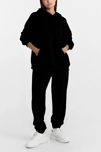 ruNadeS Women's Cotton Relaxed Fit Hooded Tracksuit Set with Elastic Legs - Casual