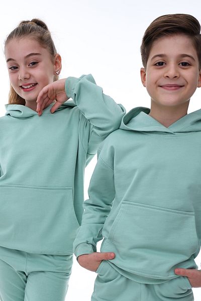 ZUZUNGA Детски суичър Aqua Green - с качулка, джоб с кенгуру, 3-10 години