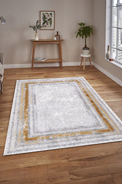 Pamuklife Halı Kaymaz Deri Taban Yıkanabilir Halı PL4791 Gold