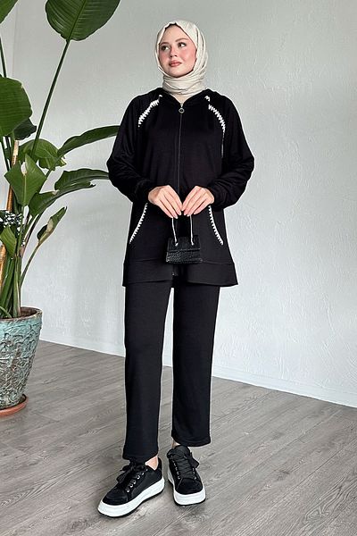 InStyle Σετ διπλό μαύρο Shepherd's Stitch με φερμουάρ
