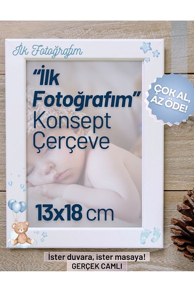 CreaWitch My First Photo Concept for Baby Boy - Glass Footed Frame Gift, 13X18 Wall