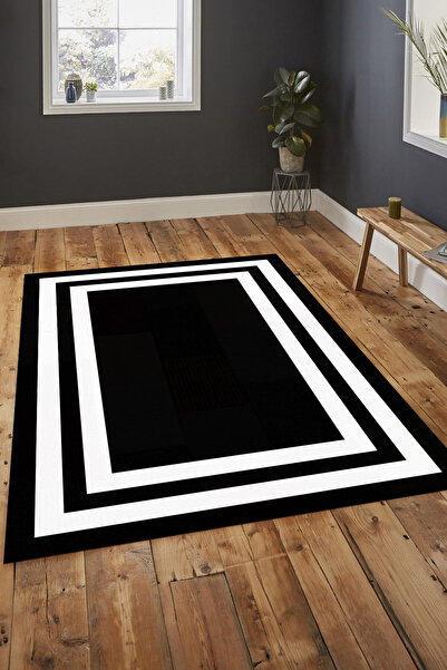 Carpet Non-Slip Leather Sole Washable Rug PL4703 Black White