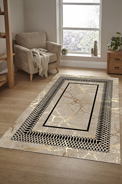 Pamuklife Halı Kaymaz Deri Taban Yıkanabilir Halı PL4939 Gold