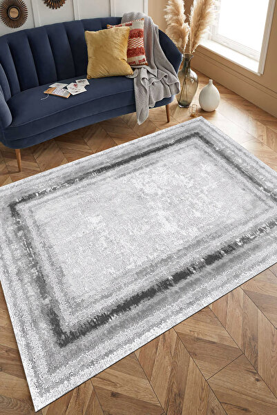 Pamuklife Halı Kaymaz Deri Taban Yıkanabilir Halı PL4791 Gri