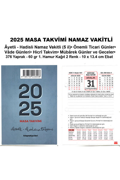 kitaptakipcileri 2025 Yılı Misvak Masa Takvimi Namaz Vakitli Önemli Ticari Ve Vade Günleri 376 Yaprak