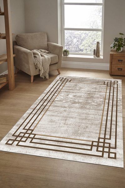 Pamuklife Halı Kaymaz Deri Taban Yıkanabilir Halı PL4709 Vizon
