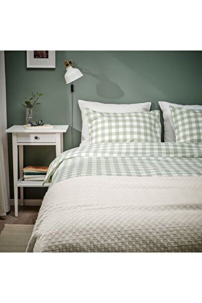 IKEA tek kişilik nevresim seti, beyaz siyah-kareli, 150x200/50x60 cm