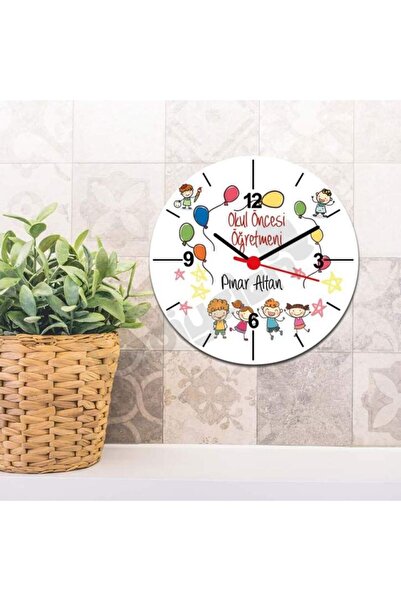 Hediyelen Okul Öncesi Öğretmenine Hediye Balon Tasarım Duvar Saati
