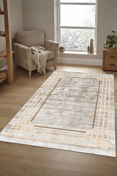 Pamuklife Halı Kaymaz Deri Taban Yıkanabilir Halı PL4709 Krem