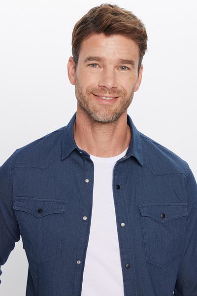 Tudors Мъжки дънки Slim Fit с двоен джоб, тъмносиня риза