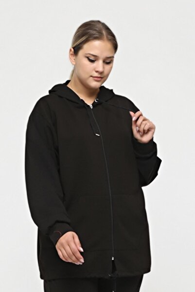 tarzımsüper Γυναικεία φούτερ με κουκούλα με φερμουάρ 2 τσέπες μακριά μαύρα αθλητικά & casual φούτερ Μαύρο