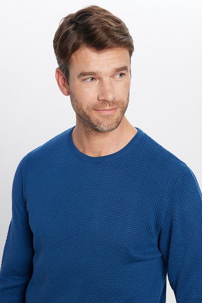 Tudors Pulover pentru bărbați, slim fit, cu decolteu rotund, cu model de fagure, tricotaje indigo