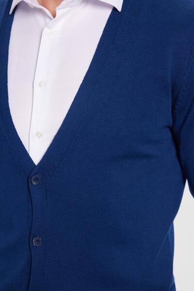 Tudors Pánský kardigan Slim Fit v námořnické modré barvě - zapínání na knoflíky a bavlněný jednoduchý střih