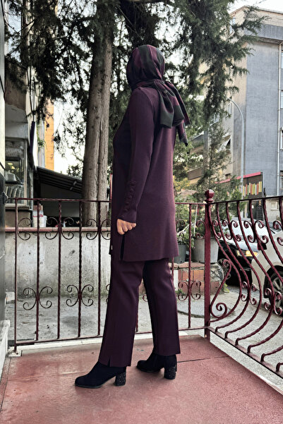 MISS DALIDA Narrow Leg Knitwear Trousers Claret Red T25K-7000