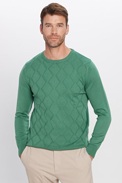 Tudors Green Slim Fit Crew Neck Men's Knitwear Sweater - Patterned
