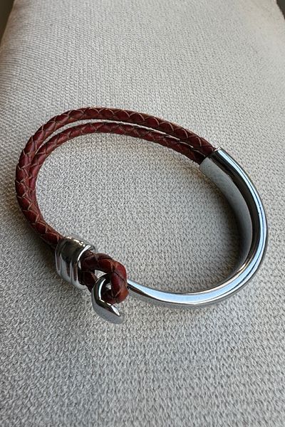 MAZEN Men's Bracelet - Stylish Design, Braid Leather and Chrome Finish, Knotted, Brown