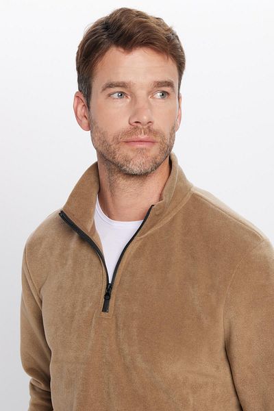Tudors Φούτερ Unisex Standard Fit Anti-pilling, χωρίς κρύο, χακί Bato γιακά φλις φούτερ