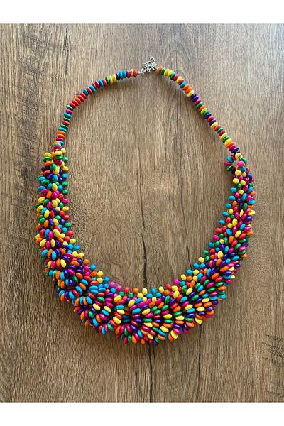 Store Bohemian Style Wooden Colorful Bonibon Style Beaded Hand-Made Necklace