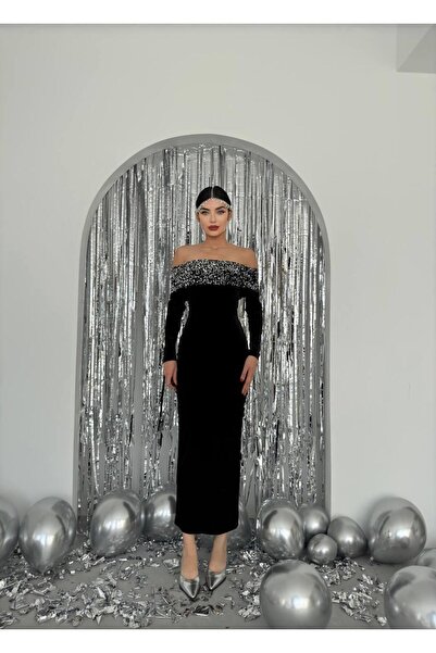 conconmoda Madonna Payet Kadife Uzun Elbise
