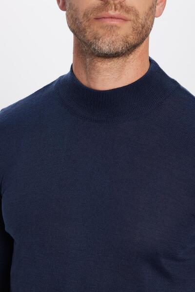 Tudors Erkek Slim Fit Dar Kesim Yarım Balıkçı Yaka Düz Lacivert Triko Kazak