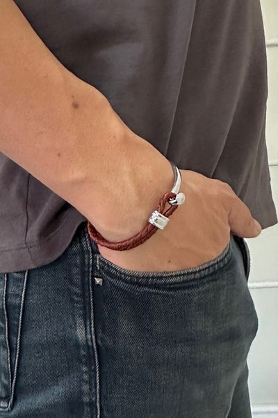 MAZEN Men's Bracelet - Stylish Design, Braid Leather and Chrome Finish, Knotted, Brown