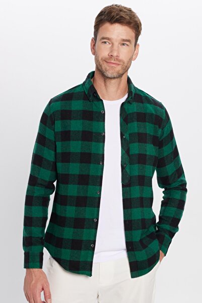 Tudors Erkek Slim Fit Dar Kesim Oduncu Düğmeli Yaka Kareli Kışlık Gömlek