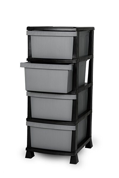 Homie Line Komidin - 4 Katlı Çekmeceli Çizgili Plastik Komidin - Sebzelik - Çekmece