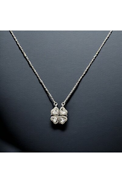 Swan Jewelry Çelik Zirkon Taşlı Dört Yapraklı Yonca 2 Model Kolye