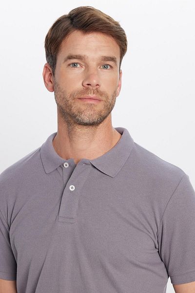 Tudors Men's Gray Polo Collar Slim Fit Cotton T-Shirt - Soft Texture, Breathable, Non-Curling Collar