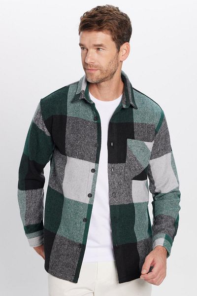 Tudors Unisex Relax Fit Χαλαρή κοπή με μονή τσέπη καρό χειμερινό πουκάμισο ξυλοκόπο