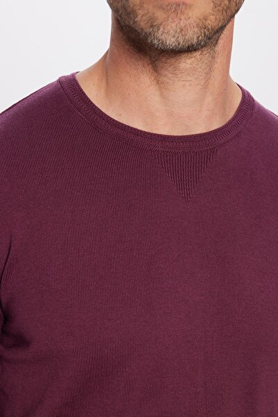 Tudors Erkek Standart Fit Normal Kesim Bisiklet Yaka Bordo Triko Kazak