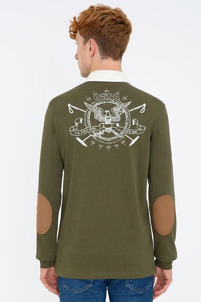 U.S. Polo Assn. Ανδρικό φούτερ με γιακά πόλο σκούρο χακί