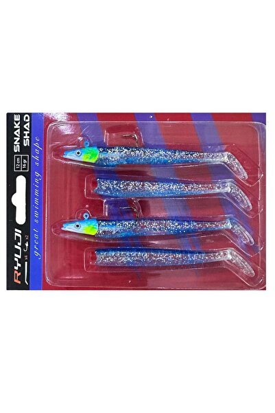 RYUJI Snake Shad 12cm 16gr Sandeel Silikon Yem (2 Jighead + 4 Silikon) 10 Blu...