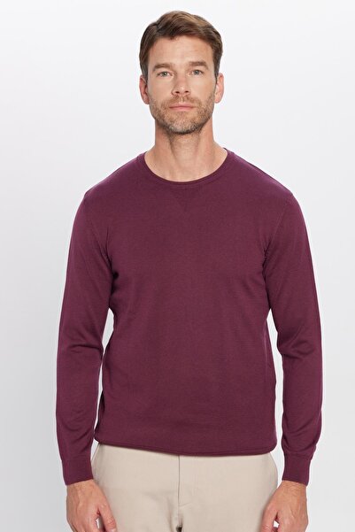 Tudors Erkek Standart Fit Normal Kesim Bisiklet Yaka Bordo Triko Kazak