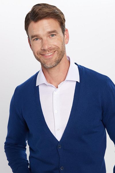 Tudors Ανδρική ζακέτα Navy Blue Slim Fit - Κουμπωτό και βαμβακερό απλό κόψιμο