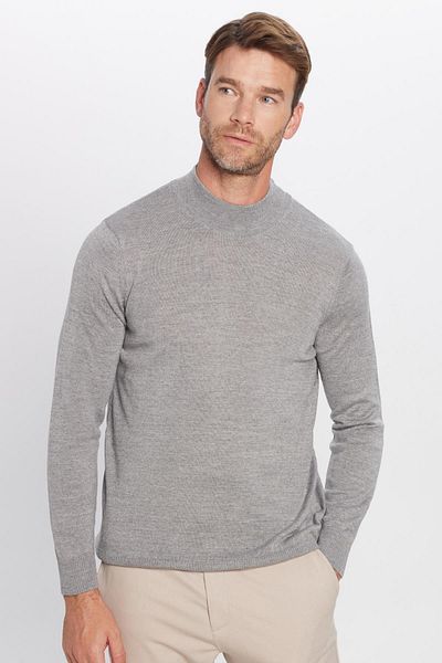 Tudors Men's Slim Fit Slim Fit Half Turtleneck Solid Gray Knitwear Sweater