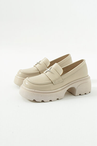 Gökçe Shoes Olga Krem Rugan Yıldız Detay Kadın Loafer Ayakkabı