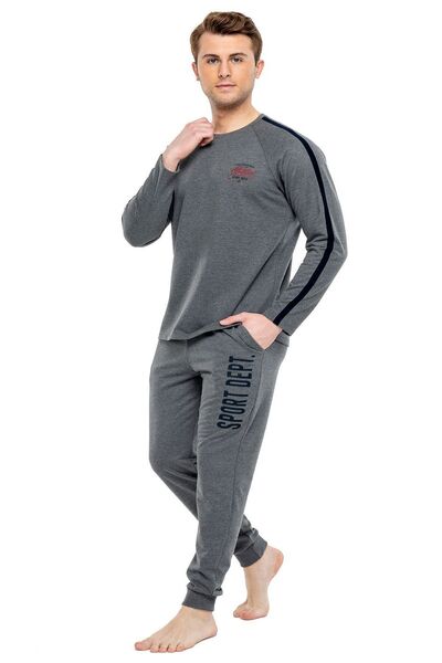 Mod Collection 3930 Erkek Antrasit Melanj Yuvarlak Yaka Eşofman Takımı -antrasitmelanj