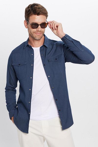 Tudors Мъжки дънки Slim Fit с двоен джоб, тъмносиня риза