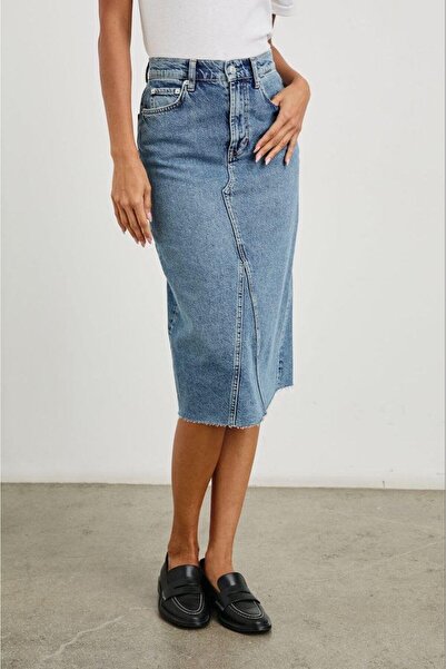 Yuksektopuklarboutique Rails Yüksek Bel Yırtmaçlı Kot Etek