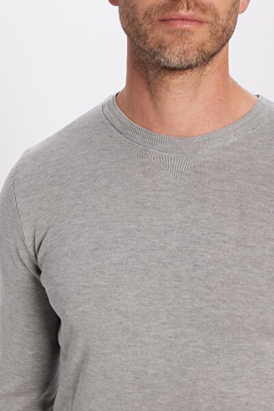Tudors Erkek Standart Fit Normal Kesim Bisiklet Yaka Gri Triko Kazak