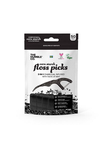 Humble Brush 50 pieces ToothpicK Dental Floss - Charcoal and mint