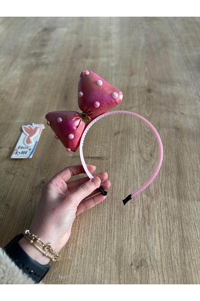 Buse&Eylül Bebe Fuchsia Beaded Girl's Crown with Bow