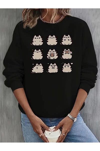 Pink Sky Printed Long Sleeve Comfortable Crew Neck Sweatshirt, Fall/Winter